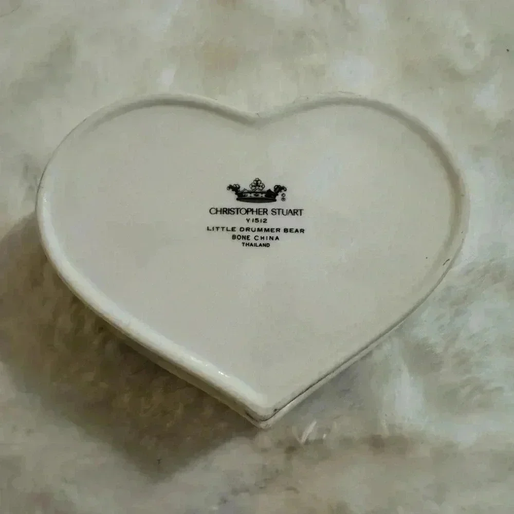 Vintage Little Drummer Bear Heart Shaped Jewelry Holder Trinket Box Christmas